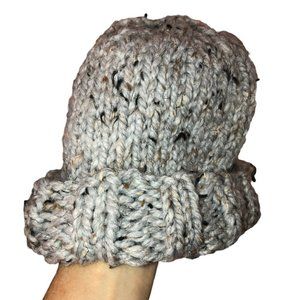 Hand Knit NEW gray oatmeal marl knit beanie cap hat S